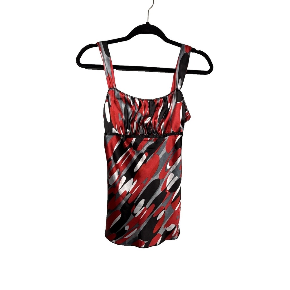 Iz Byer Y2K Babydoll Cami Top Satin Geometric Size S Sleeveless Made In USA